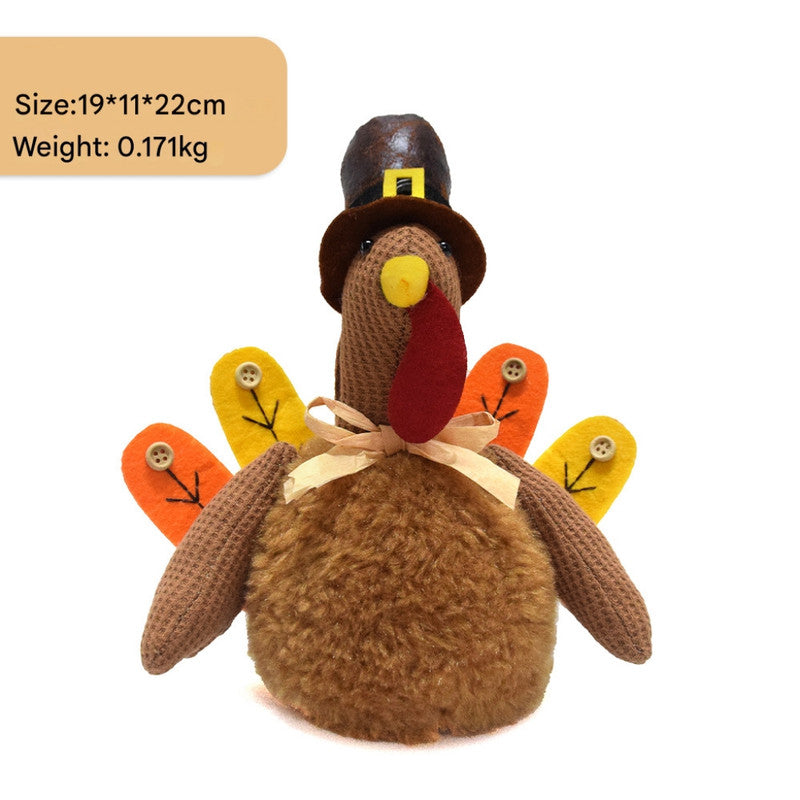 Brown Charming Thanksgiving Turkey Plush - Rustic Autumn Harvest Tabletop Decor Figurine V888-ELOSUNG34139