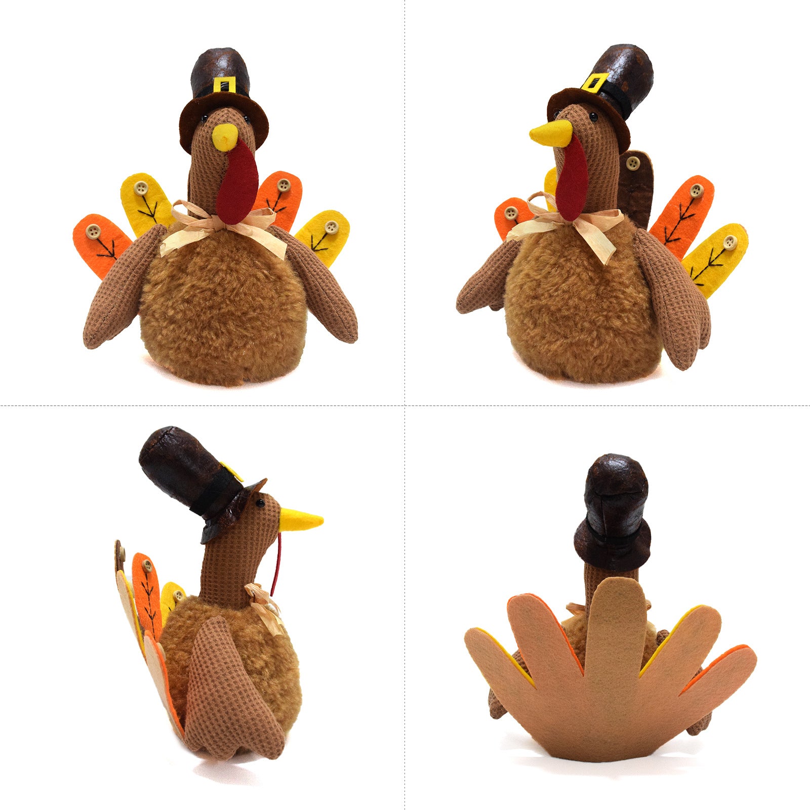 Brown Charming Thanksgiving Turkey Plush - Rustic Autumn Harvest Tabletop Decor Figurine V888-ELOSUNG34139