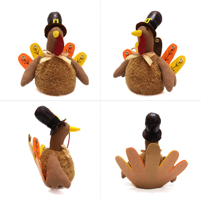 Brown Charming Thanksgiving Turkey Plush - Rustic Autumn Harvest Tabletop Decor Figurine V888-ELOSUNG34139