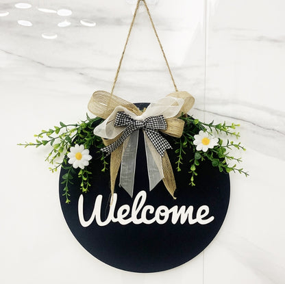 Dark Blue Rustic 'Hello' Welcome Sign - Farmhouse Round Wooden Wreath for Front Door Decor V888-ELOSUNG34141