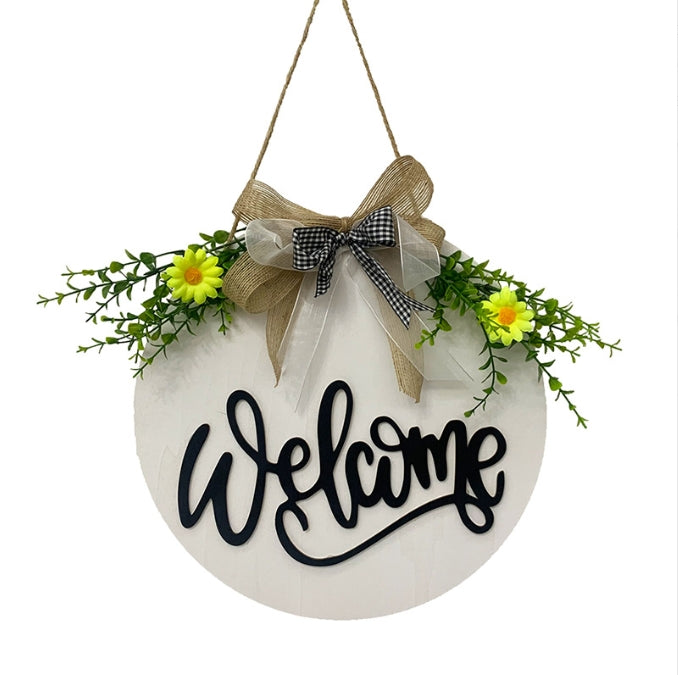 White Rustic 'Hello' Welcome Sign - Farmhouse Round Wooden Wreath for Front Door Decor V888-ELOSUNG34142
