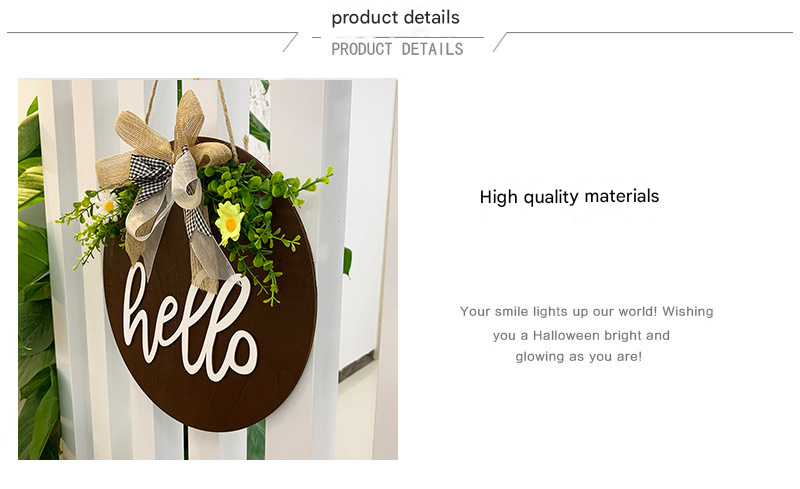 White Rustic 'Hello' Welcome Sign - Farmhouse Round Wooden Wreath for Front Door Decor V888-ELOSUNG34142
