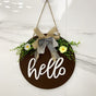 Brown Rustic 'Hello' Welcome Sign - Farmhouse Round Wooden Wreath for Front Door Decor V888-ELOSUNG34143