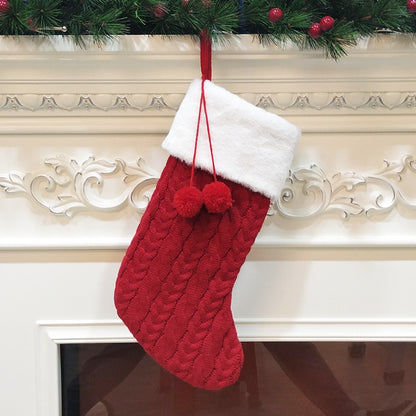 Red Large Cable Knit Christmas Stocking - Classic 43cm Holiday Decor for Fireplace Hanging V888-ELOSUNG34146