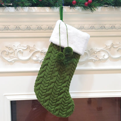 Green Large Cable Knit Christmas Stocking - Classic 43cm Holiday Decor for Fireplace Hanging V888-ELOSUNG34147
