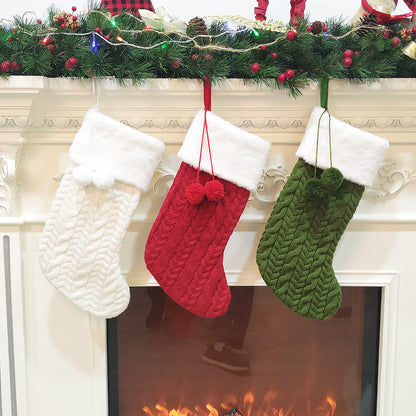 White Large Cable Knit Christmas Stocking - Classic 43cm Holiday Decor for Fireplace Hanging V888-ELOSUNG34148