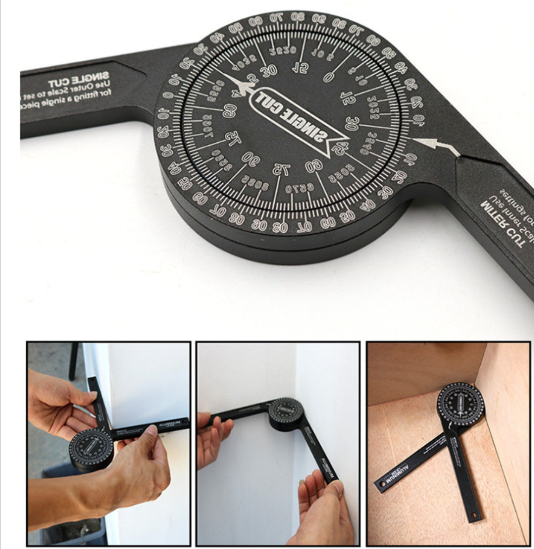 Black Precision 360-Degree Miter Saw Protractor - Aluminum Alloy Angle Finder for Woodworking & Carpentry V888-ELOSUNG34183