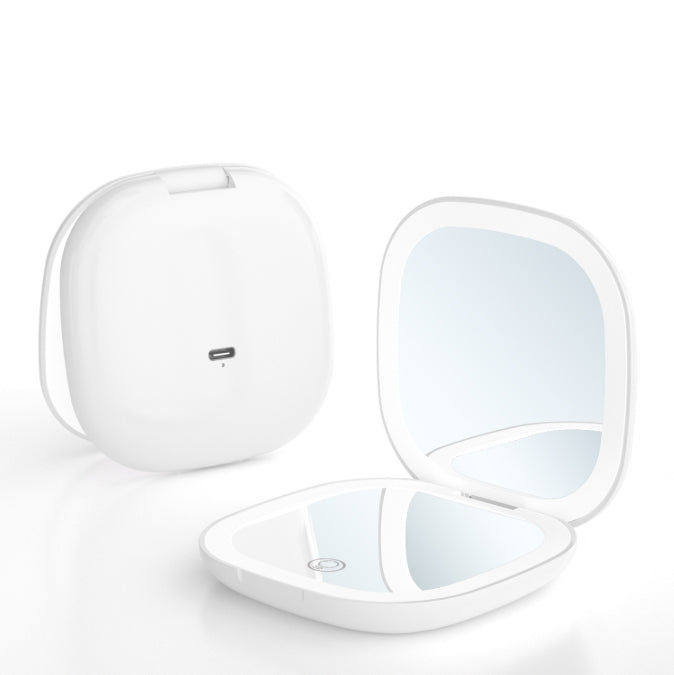 2-piece White Portable LED Makeup Mirror - Rechargeable Compact with 3-Color Lights & 5x Magnification V888-ELOSUNG34195