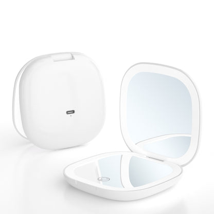 2-piece White Portable LED Makeup Mirror - Rechargeable Compact with 3-Color Lights & 5x Magnification V888-ELOSUNG34195