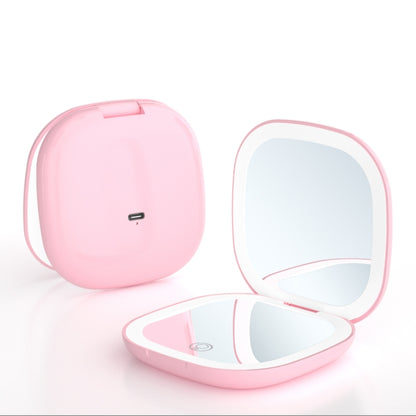 2-piece Pink Portable LED Makeup Mirror - Rechargeable Compact with 3-Color Lights & 5x Magnification V888-ELOSUNG34196