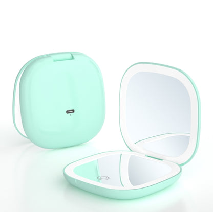 2-piece Green Portable LED Makeup Mirror - Rechargeable Compact with 3-Color Lights & 5x Magnification V888-ELOSUNG34198