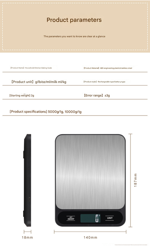White Slim Digital Kitchen Scale - High Precision Stainless Steel Food Scale for Baking & Cooking(5kg) V888-ELOSUNG34203