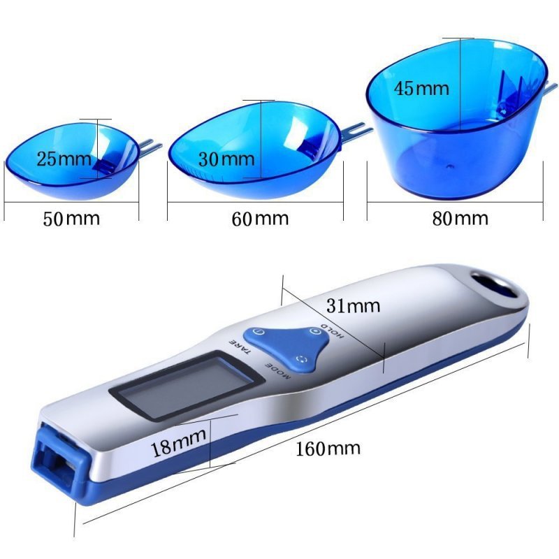 Blue High Precision Digital Spoon Scale - Electronic Measuring Scoop with 3 Heads for Kitchen & Baking(300g) V888-ELOSUNG34204