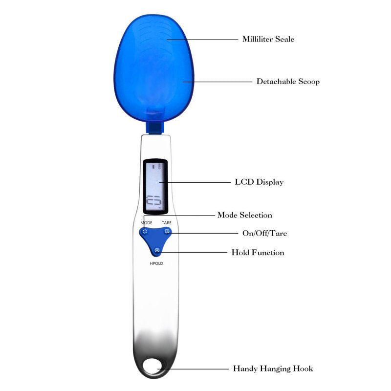 Blue High Precision Digital Spoon Scale - Electronic Measuring Scoop with 3 Heads for Kitchen & Baking(300g) V888-ELOSUNG34204