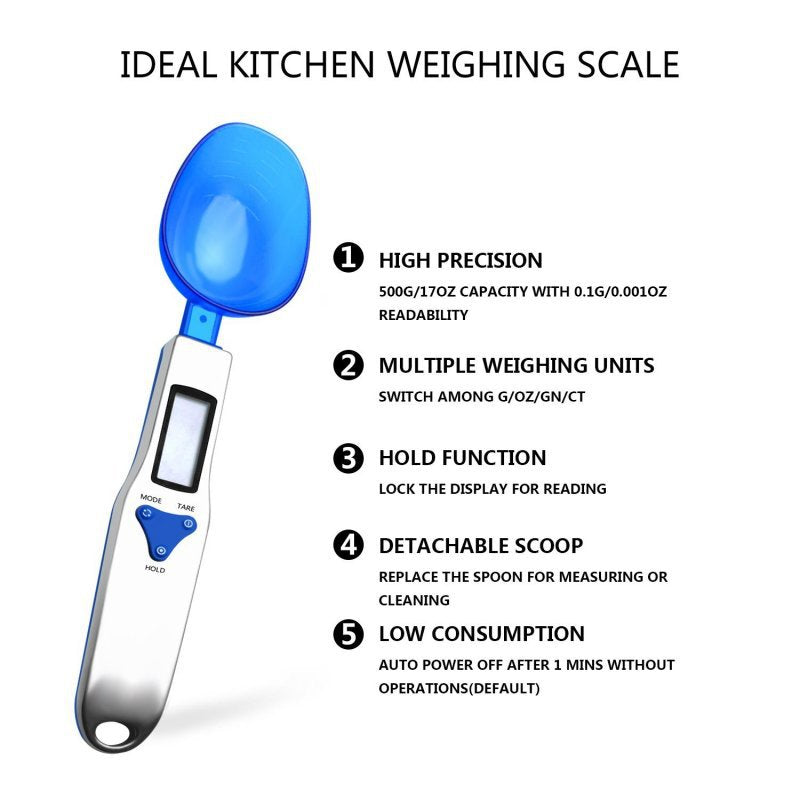Blue High Precision Digital Spoon Scale - Electronic Measuring Scoop with 3 Heads for Kitchen & Baking(300g) V888-ELOSUNG34204