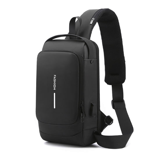 Black Modern Anti-Theft Sling Bag for Men - Crossbody Backpack with USB Port & Combination Lock V888-ELOSUNG34228
