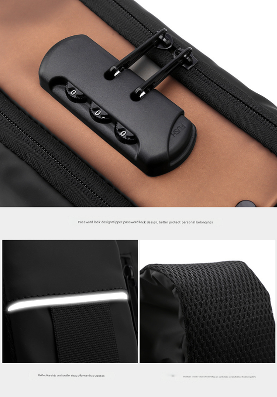 Black Modern Anti-Theft Sling Bag for Men - Crossbody Backpack with USB Port & Combination Lock V888-ELOSUNG34228