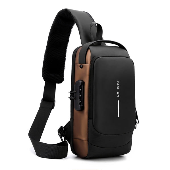 Black Gold Modern Anti-Theft Sling Bag for Men - Crossbody Backpack with USB Port & Combination Lock V888-ELOSUNG34229