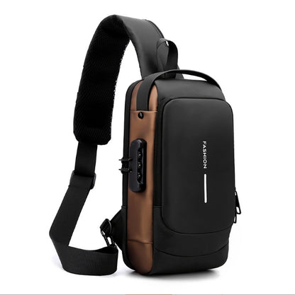 Black Gold Modern Anti-Theft Sling Bag for Men - Crossbody Backpack with USB Port & Combination Lock V888-ELOSUNG34229