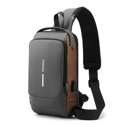 Gray Gold Modern Anti-Theft Sling Bag for Men - Crossbody Backpack with USB Port & Combination Lock V888-ELOSUNG34230