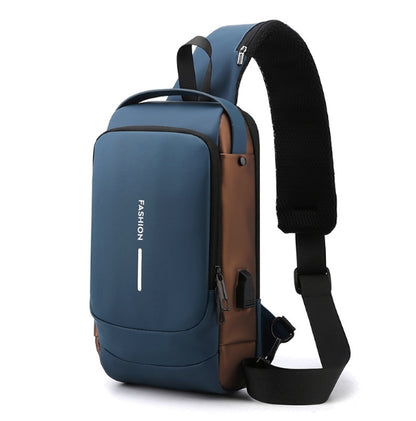 Blue Modern Anti-Theft Sling Bag for Men - Crossbody Backpack with USB Port & Combination Lock V888-ELOSUNG34231