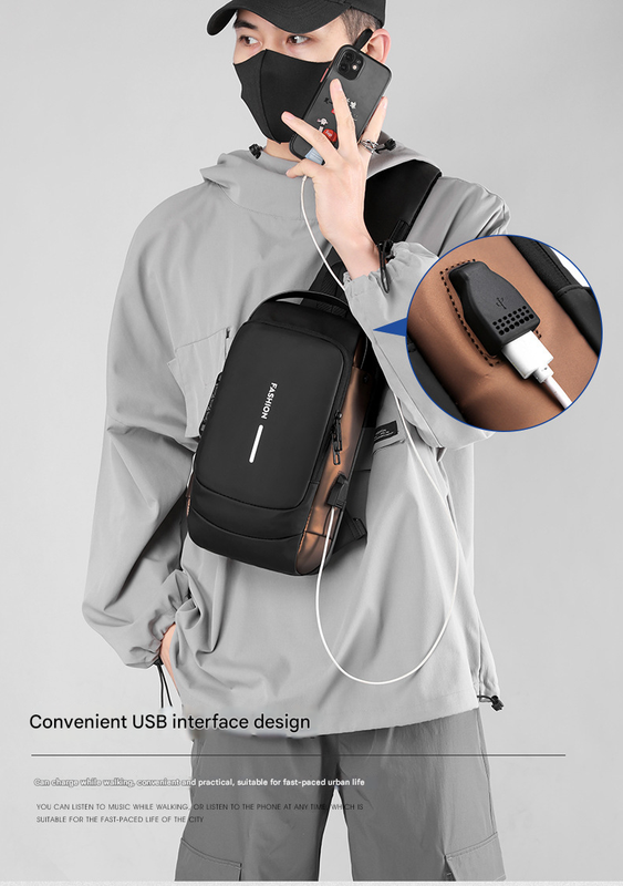 Blue Modern Anti-Theft Sling Bag for Men - Crossbody Backpack with USB Port & Combination Lock V888-ELOSUNG34231