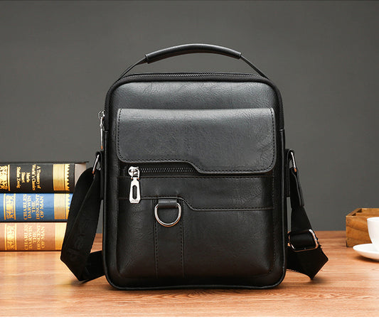 Black Men's Vintage Crossbody Bag - PU Leather Business Casual Shoulder Messenger Bag for iPad V888-ELOSUNG34234