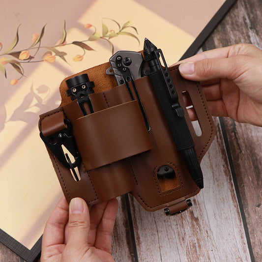 2-piece Black Outdoor EDC Tactical Tool Waist Bag - Multi-Functional Belt Storage Pouch with Flashlight, V888-ELOSUNG34236