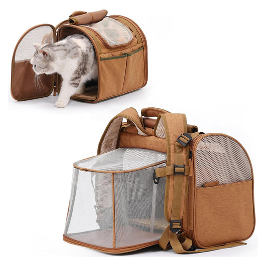 Brown Expandable Breathable Outdoor Portable Large Space Cat Backpack - Pet Carrier for Cats and Dogs V888-ELOSUNG34244
