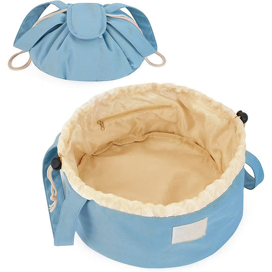 Blue New Large Capacity Portable Drawstring Makeup Bag - Travel Toiletry Bag with Fashionable Cosmetic Brush V888-ELOSUNG34250