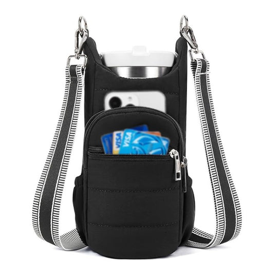 Black Women's Crossbody Water Bottle Bag-Perfect for Hiking and Cycling V888-ELOSUNG342545