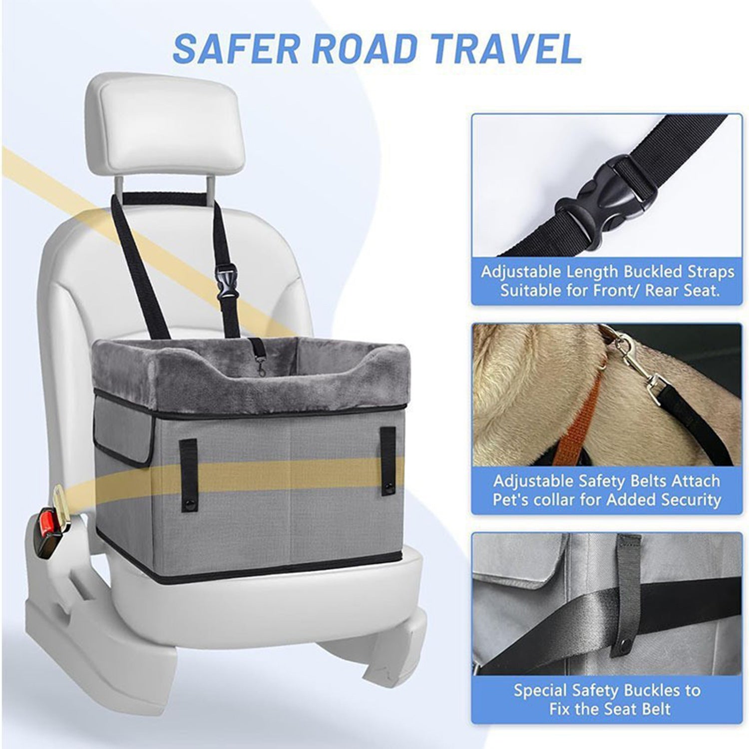 Black Car Pet Pad - Portable Dog Booster Seat for Safe and Comfortable Travel V888-ELOSUNG34269