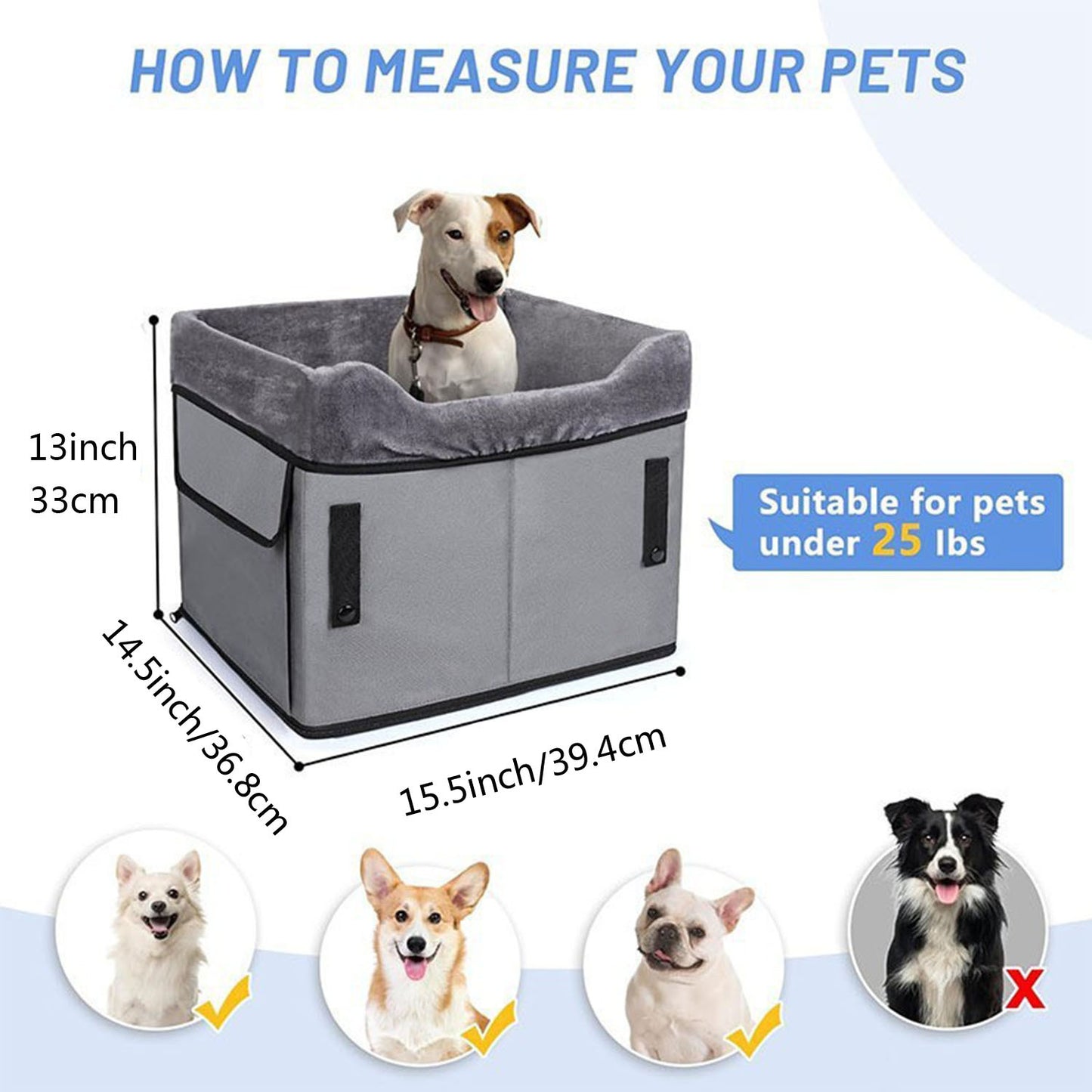 Black Car Pet Pad - Portable Dog Booster Seat for Safe and Comfortable Travel V888-ELOSUNG34269