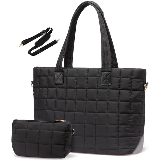 Black New Large Capacity Tote Bag - Fashionable Quilted Women's Shoulder Bag and Laptop Bag V888-ELOSUNG34270