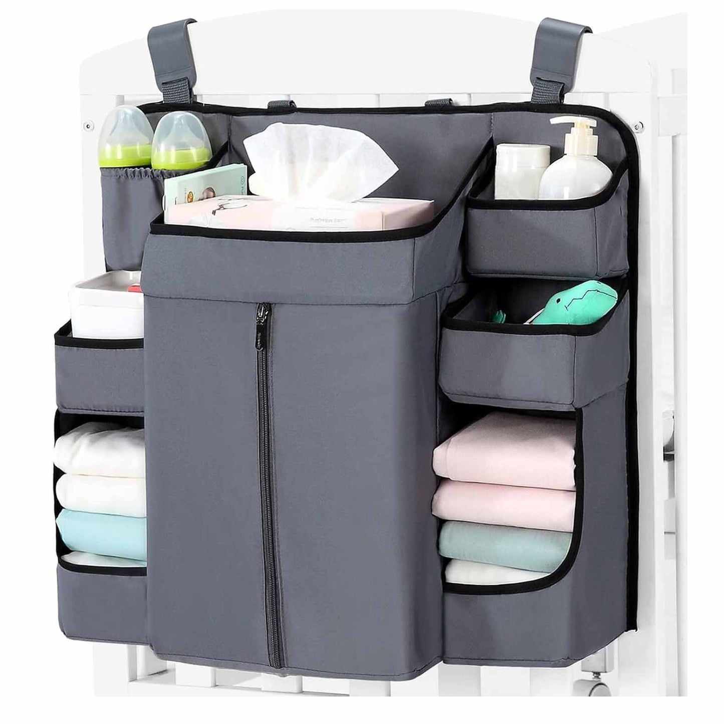 Dark grey Foldable Baby Crib Storage Hanging Bag - Large Capacity Organizer for Cribs and Changing Tables V888-ELOSUNG34275