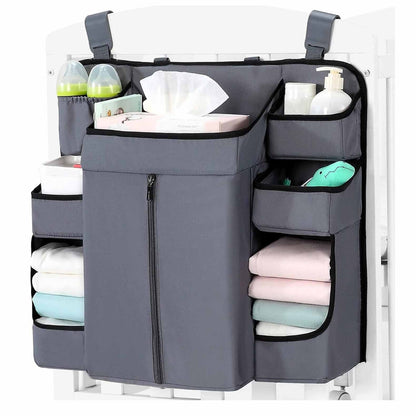 Dark grey Foldable Baby Crib Storage Hanging Bag - Large Capacity Organizer for Cribs and Changing Tables V888-ELOSUNG34275