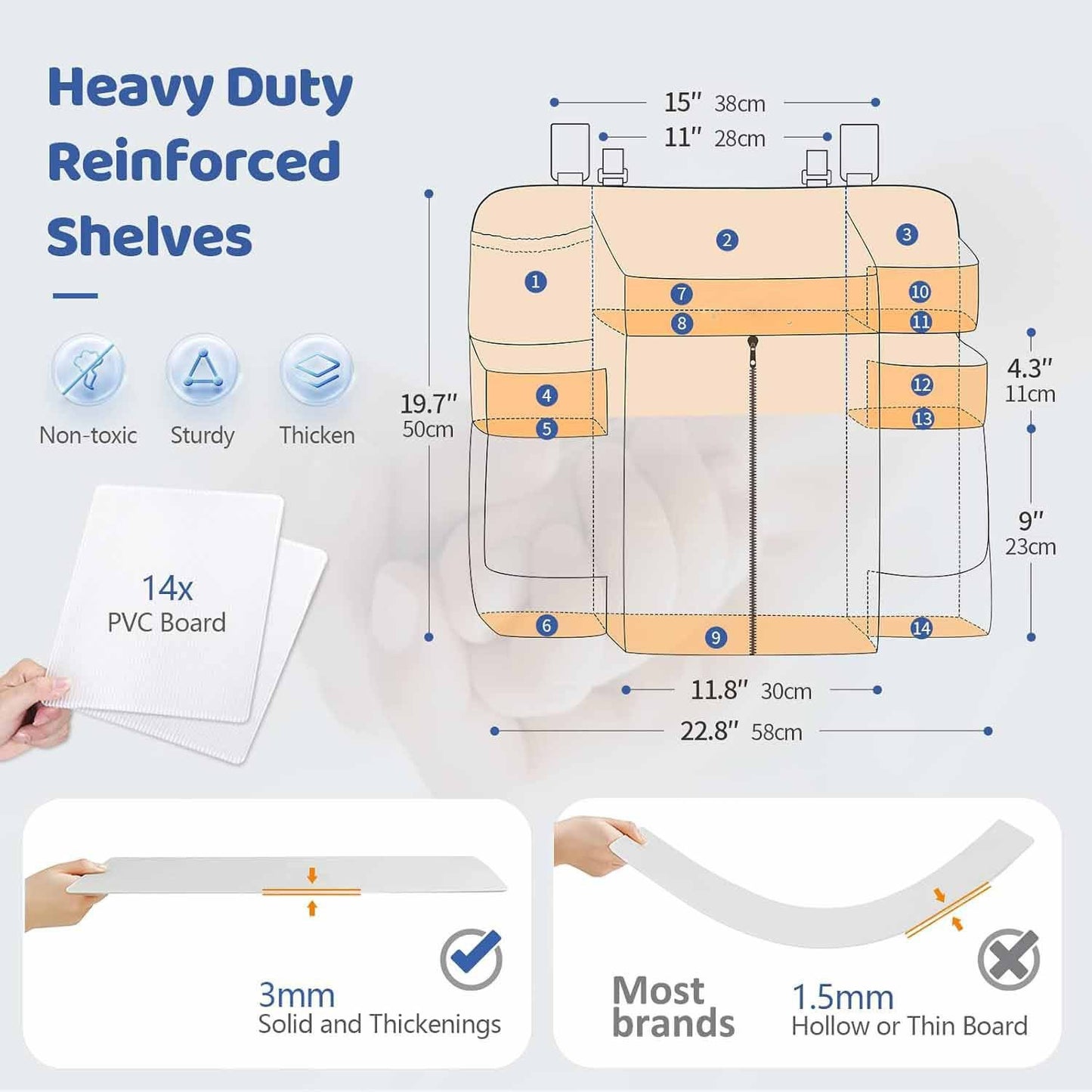 Dark grey Foldable Baby Crib Storage Hanging Bag - Large Capacity Organizer for Cribs and Changing Tables V888-ELOSUNG34275