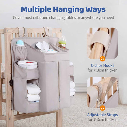 Beige Foldable Baby Crib Storage Hanging Bag - Large Capacity Organizer for Cribs and Changing Tables V888-ELOSUNG34276