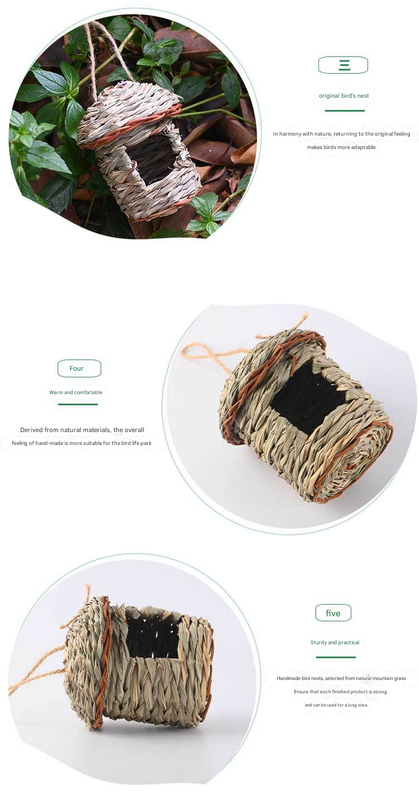 3-Piece Handcrafted Natural Grass Bird Nest - Eco-Friendly Pet Garden Decor(14*10cm) V888-ELOSUNG34293