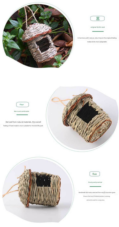 3-Piece Handcrafted Natural Grass Bird Nest - Eco-Friendly Pet Garden Decor(14*10cm) V888-ELOSUNG34293
