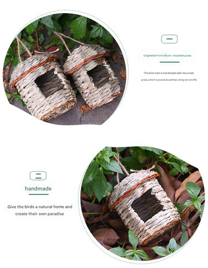 3-Piece Handcrafted Natural Grass Bird Nest - Eco-Friendly Pet Garden Decor(13*8cm) V888-ELOSUNG34294