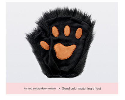Black and white Halloween Furry Fox Costume Set - Plush Mask, Ears Headband, Tail, and Paws for Cosplay V888-ELOSUNG34295