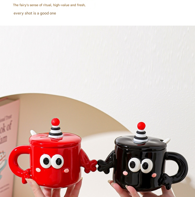 Black Quirky Ceramic Couples Mug Set - Fun and Unique Gift for Weddings and Special Occasions V888-ELOSUNG34301