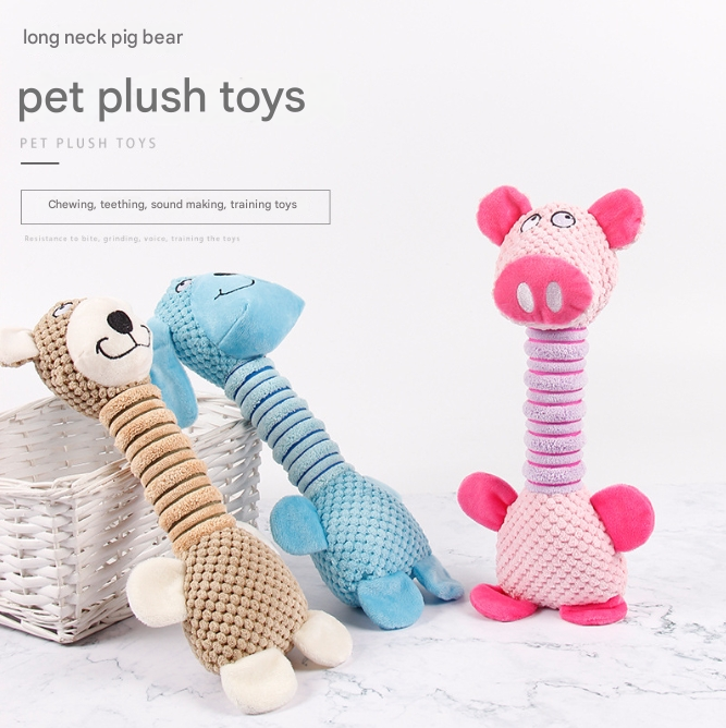 2-Piece Blue Long Neck Plush Dog Toy - Interactive Chew & Cuddle Toy for Puppies V888-ELOSUNG34311