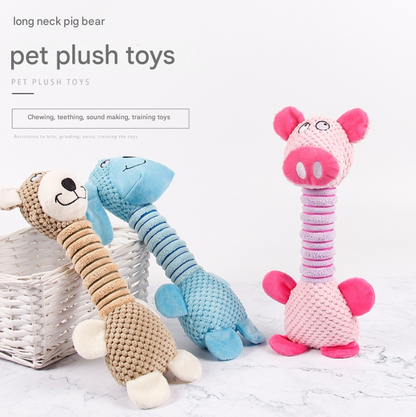 2-Piece Pink Long Neck Plush Dog Toy - Interactive Chew & Cuddle Toy for Puppies V888-ELOSUNG34312