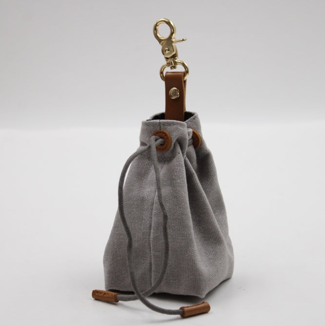 2-PCS Grey Clip-On Canvas Dog Treat Pouch - Portable Drawstring Bag for Training & Walks V888-ELOSUNG34317