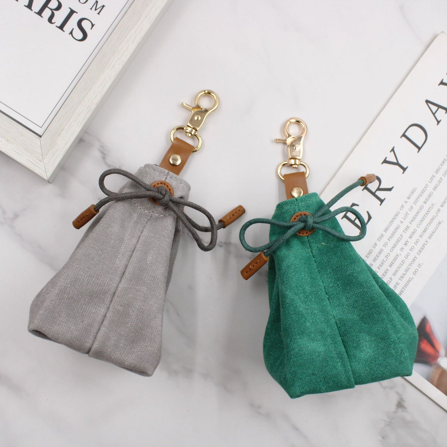 2-PCS Grey Clip-On Canvas Dog Treat Pouch - Portable Drawstring Bag for Training & Walks V888-ELOSUNG34317