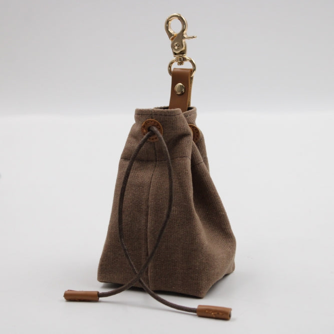 2-PCS Brown Clip-On Canvas Dog Treat Pouch - Portable Drawstring Bag for Training & Walks V888-ELOSUNG34319
