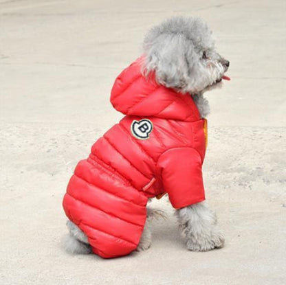 Red Warm Puffer Dog Coat - Waterproof Four-Legged Winter Jumpsuit for Small Dogs V888-ELOSUNG34321