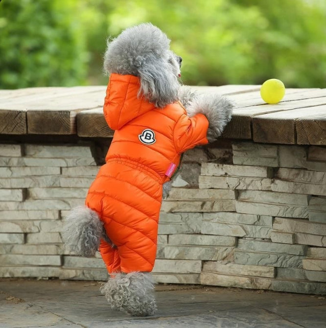 Orange Warm Puffer Dog Coat - Waterproof Four-Legged Winter Jumpsuit for Small Dogs V888-ELOSUNG34323